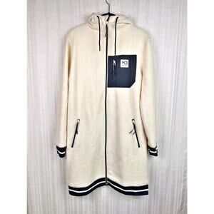 Kari Traa Cream/Navy Blue Rothe Hooded Long Line Fuzzy Fleece Zip Jacket Size M